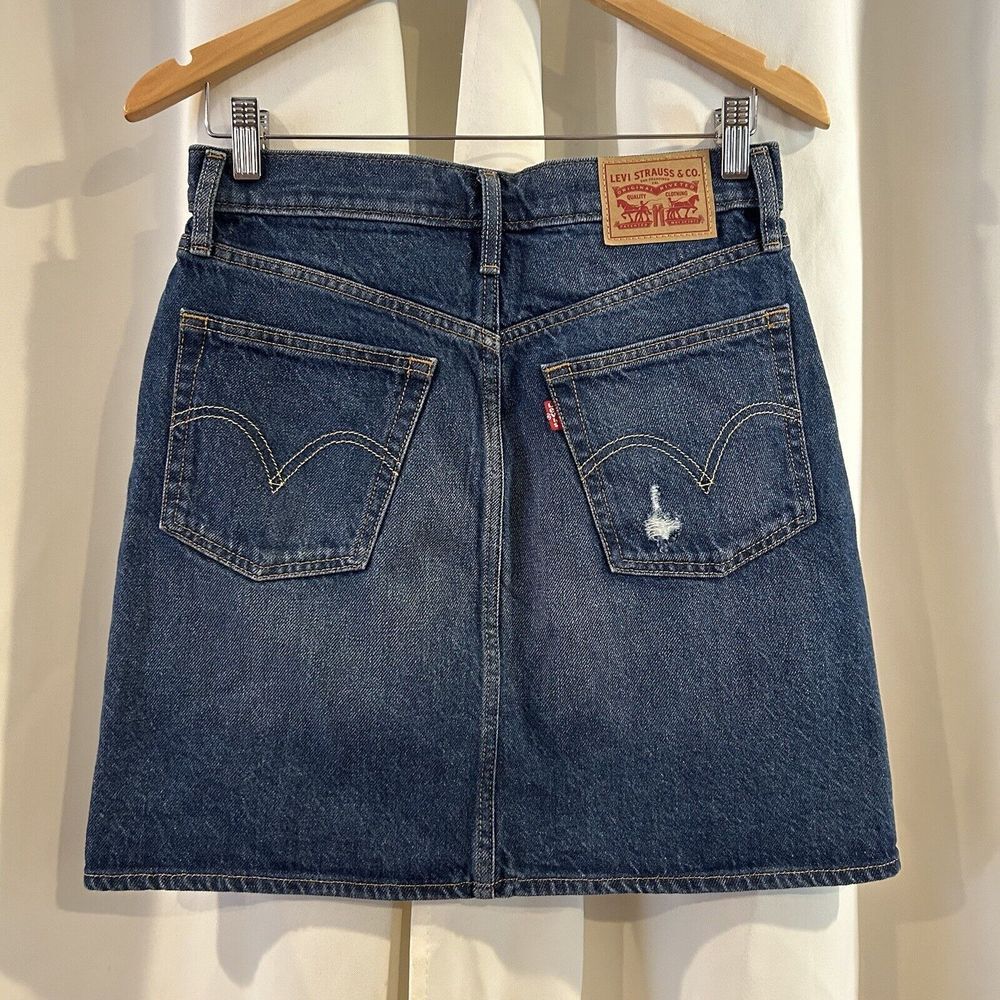 Levi's Premium High-Rise Deconstructed Denim‎ Skirt Sz 27 - Picture 2 of 5
